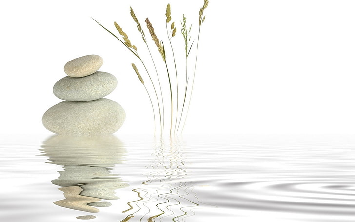 Religious, Zen, reflection, stack, white background, water, HD wallpaper