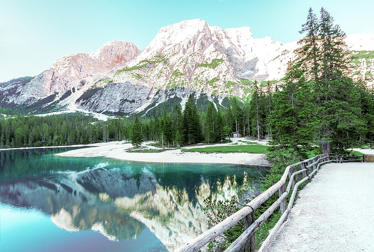 alpine-conifers-daylight-environment, water, mountain, beauty in nature, HD wallpaper