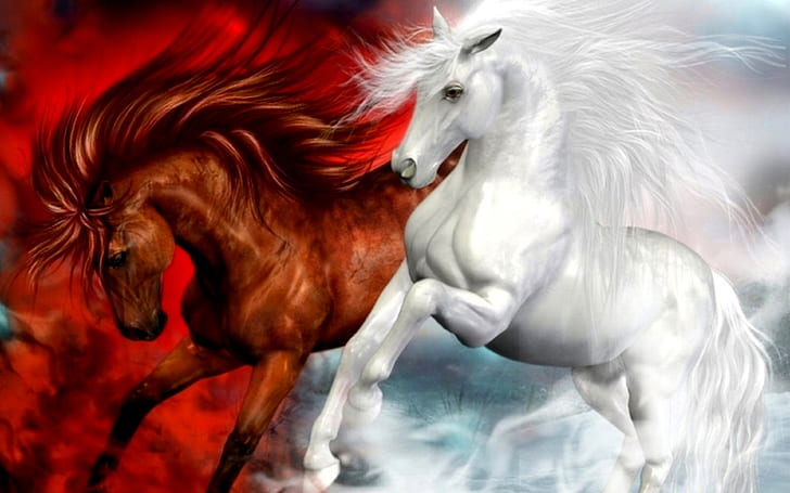 HD wallpaper: Horses Splendid White And Red Horse Fantasy Art Hd Wallpaper  | Wallpaper Flare