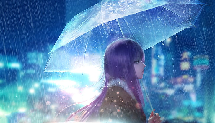 Anime Girl With Umbrella In Rain Wallpaper gambar ke 13