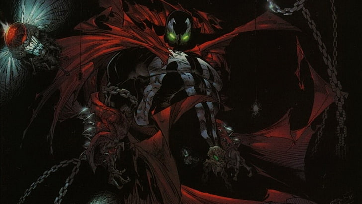 Marvel Venom illustration, comics, Spawn, red, indoors, dark