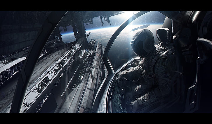 astronaut on spacecraft wallpaper, spacesuit, spaceship, Andree Wallin