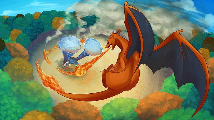1920x1080 px artwork Blastoise Charizard dragon fantasy Art fire pokemon water Nature Water HD Art, HD wallpaper