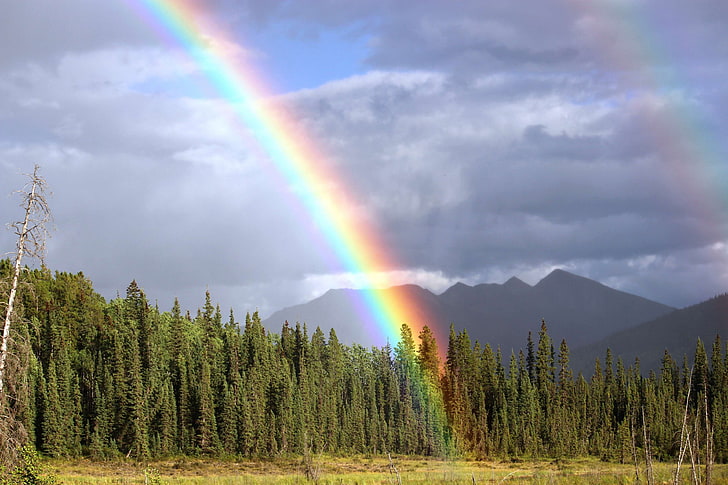 arch, british columbia, double rainbow, rainbow colors, royalty, HD wallpaper