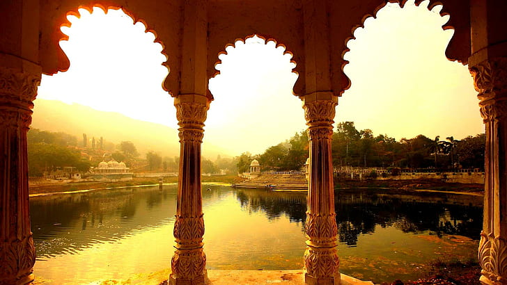 The Beauty Of Rajastan, brown concrete temple; body of water