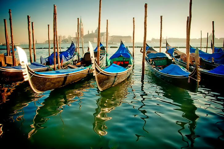 Italy, water, Venice, boat, gondola, channel, HD wallpaper