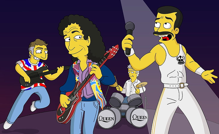 Queen Band Cartoon, Freddie Mercury clip art, Music, men, two people, HD wallpaper