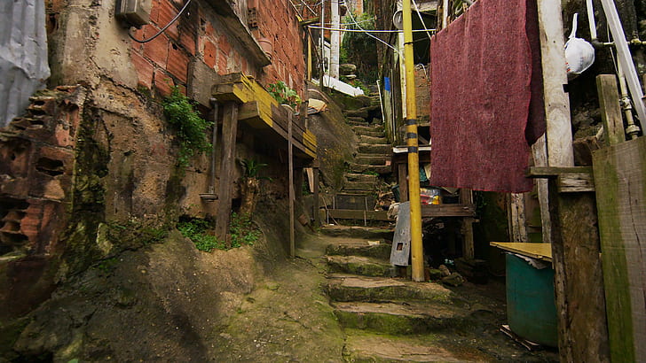 alley, stairs, street, shanty, rio de janeiro, shanties, favela, HD wallpaper