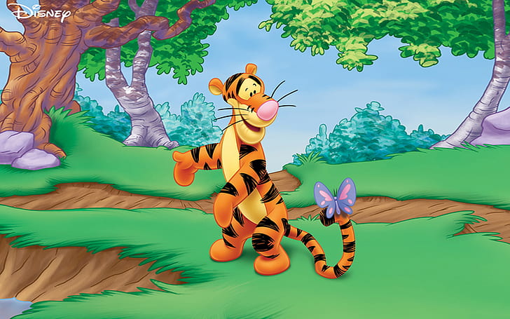 Tigger And Butterfly Winnie The Pooh Cartoon Disney Hd Wallpapers 1920×1200, HD wallpaper