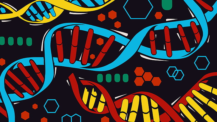 black, red, yellow, and blue textile, Orphan Black, DNA, digital art
