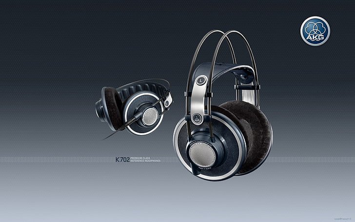 gray and black corded headphones, akg, k702, membranes, background