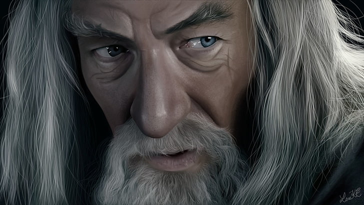 Gandalf digital wallpaper, The Lord of the Rings, artwork, face
