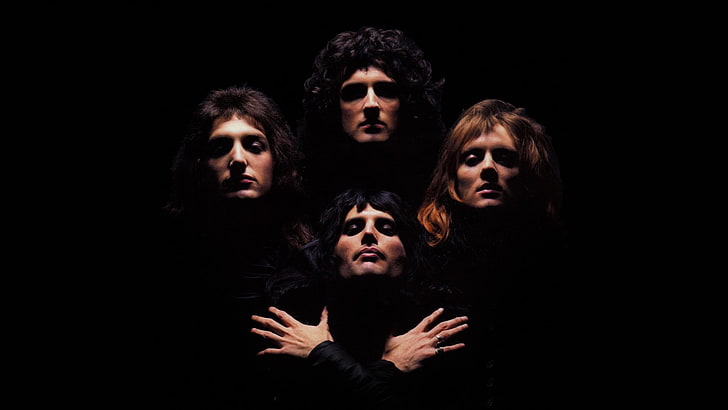 Queen band, music, musician, Freddie Mercury, black background, HD wallpaper