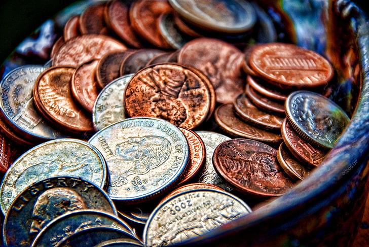 metal, money, coins, HDR, finance, currency, wealth, business, HD wallpaper