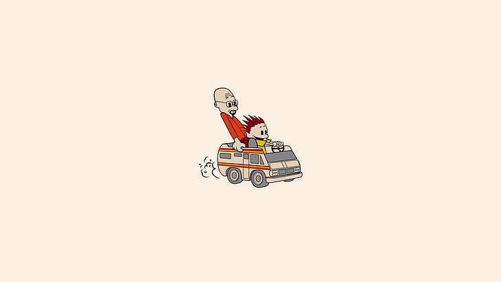 man and child riding car illustration, minimalism, digital art