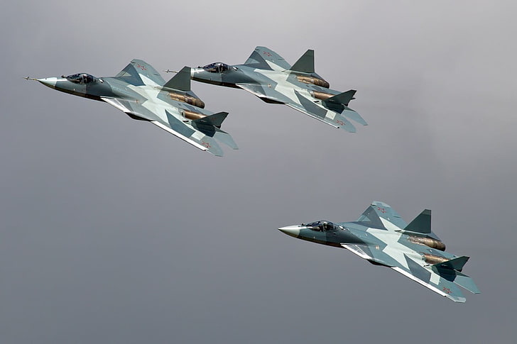 Sukhoi PAK FA, Russian Air Force, flying, no people, airplane