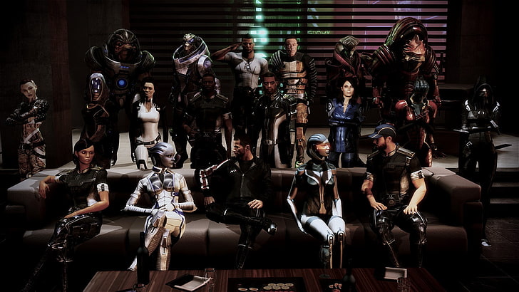 assorted action figures, fantasy art, Mass Effect, video games
