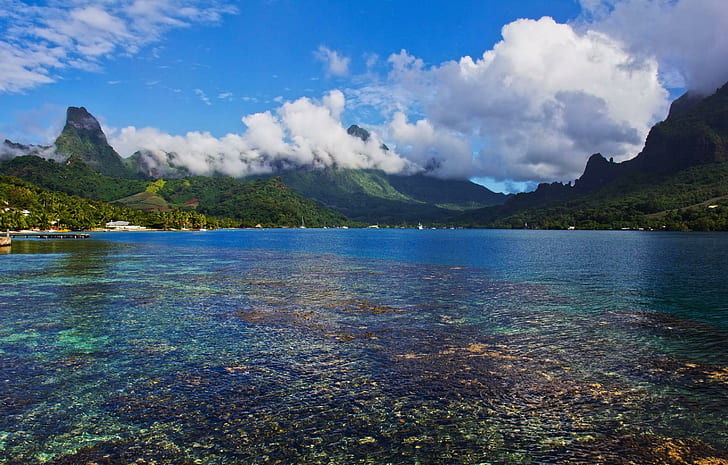 Cook's Bay Moorea South Pacific, volcanic, beach, island, tahiti, HD wallpaper