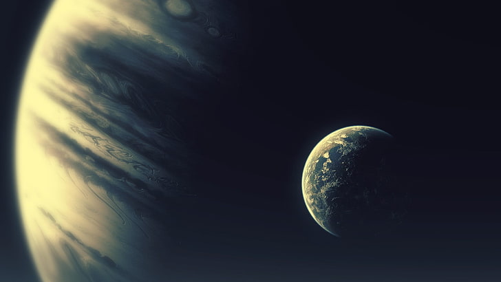 round blue planet, space, render, Moon, galaxy, space art, astronomy, HD wallpaper