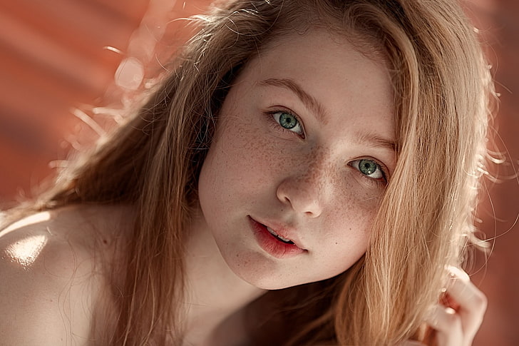 HD Wallpaper Women Face Portrait Blonde Freckles Eyes