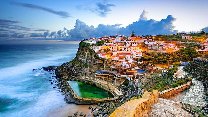 town, europe, portugal, colares, azenhas do mar, coastal town