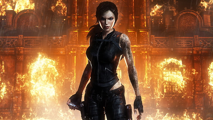 female game character wearing black suit, Tomb Raider, Lara Croft