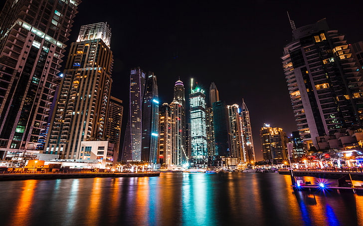 Dubai united arab emirates night, building exterior, illuminated, HD wallpaper