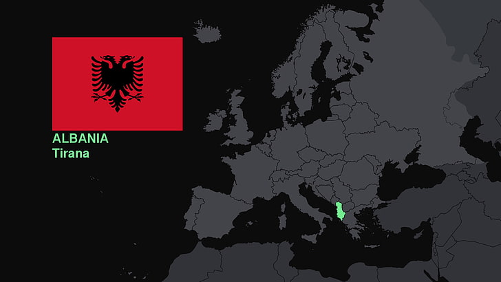 Albania, map, flag, Europe, no people, silhouette, nature, text, HD wallpaper