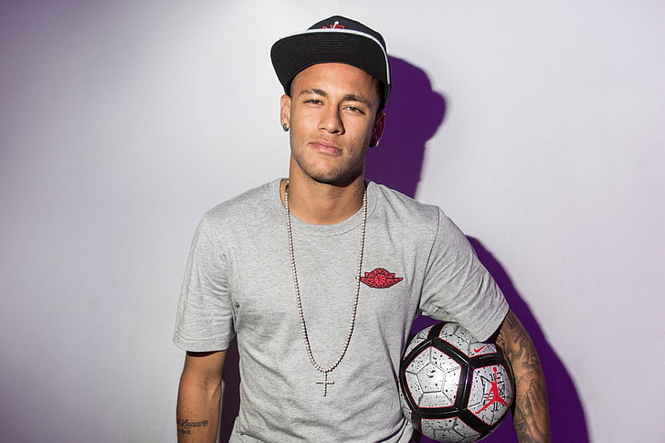 men's grey Air Jordan crew-neck t-shirt, neymar, footballer, fc barcelona, HD wallpaper