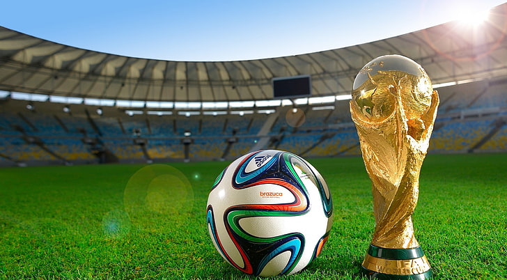 20th FIFA World Cup, black, white, green, and purple soccer ball, HD wallpaper