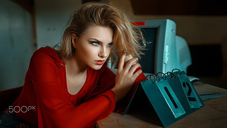 women, Damian Piórko, blonde, portrait, looking away, 500px, HD wallpaper