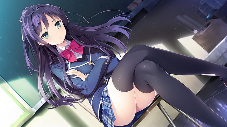 purple-haired female anime character digital wallpaper, anime girls