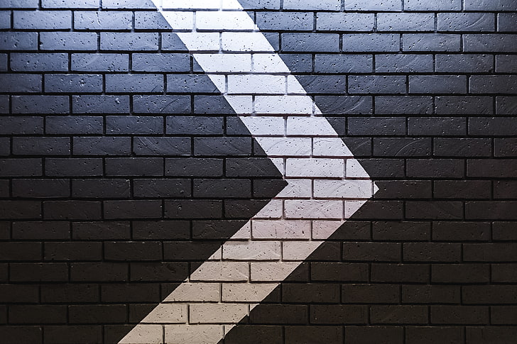 black and white brick wall, arrow, backgrounds, pattern, architecture