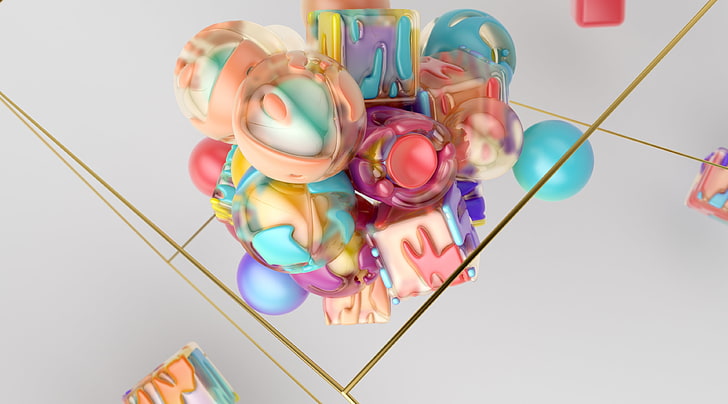 Colorful 3D Shapes Abstract Art, Artistic, Design, Colors, Gold