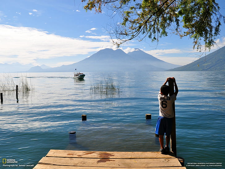 National Geographic, mountains, boat, children, water, lake