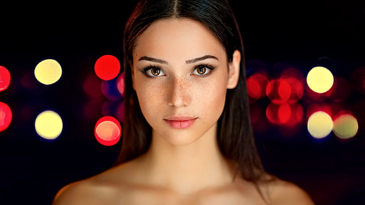 woman's face, women, brunette, model, long hair, portrait, Mariya Volokh, HD wallpaper