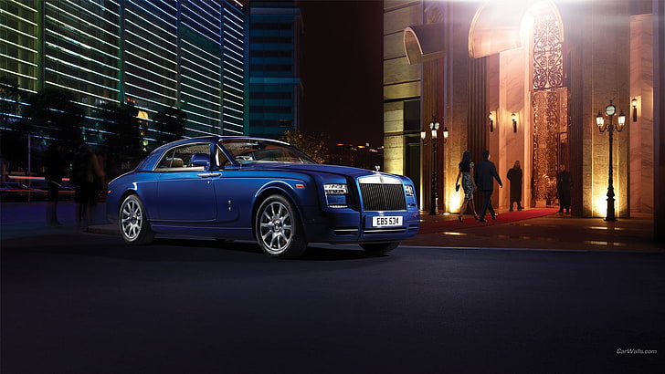 blue 5-door hatchback, car, Rolls-Royce Phantom, blue cars, motor vehicle, HD wallpaper