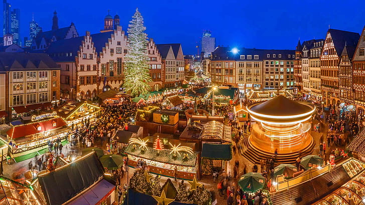 lights, holiday, Germany, Christmas fair, The Frankfurt-on-main, HD wallpaper