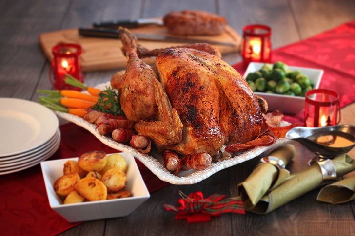 roasted chicken, turkey, poultry, dinner, thanksgiving, roast Turkey, HD wallpaper