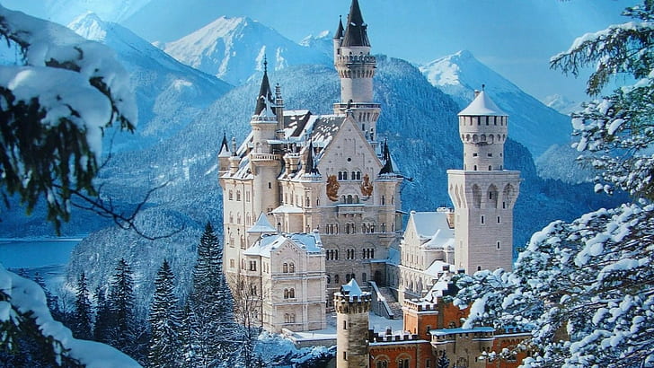 winter, landmark, tourist attraction, castle, building, sky