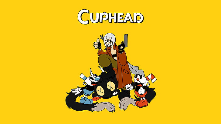 Dante, crossover, devil may cry, CASCO-voice brothers, cuphead, HD wallpaper