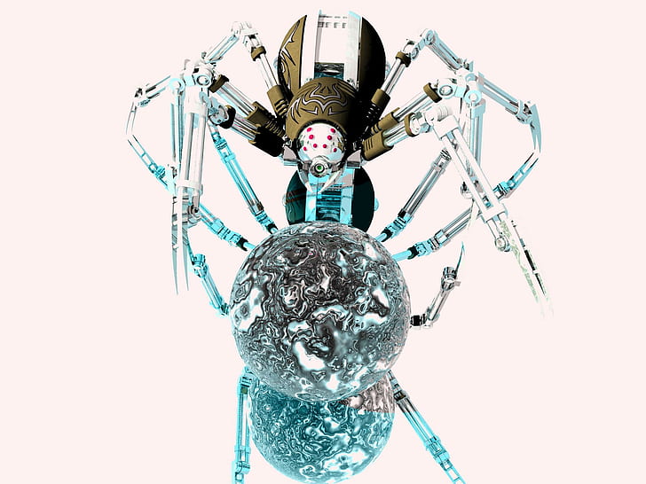 Spidey, spider, white, scifi, robot, animals, HD wallpaper