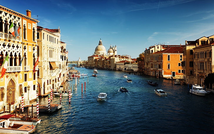 white boat, Venice, building, river, building exterior, built structure