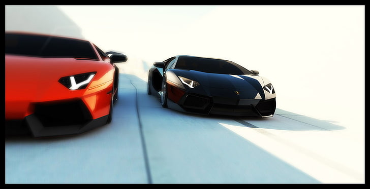 orange and black sports cars, Lamborghini Aventador, mode of transportation