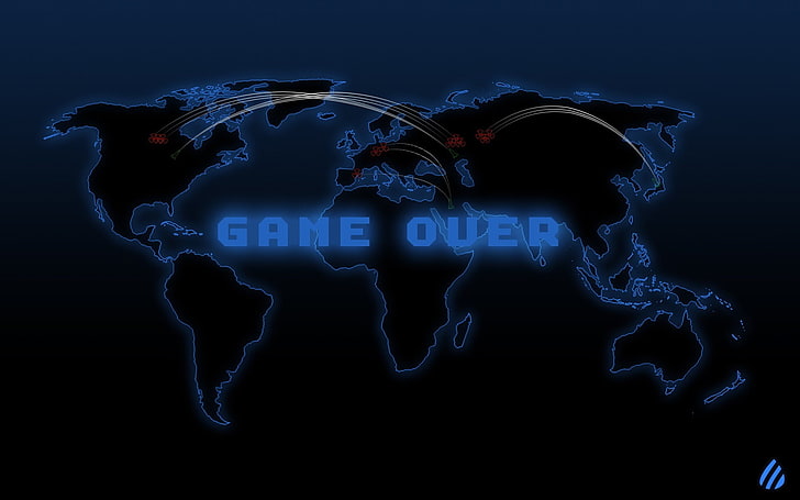 HD wallpaper: world map with text overlay, game over, blue, black  background | Wallpaper Flare