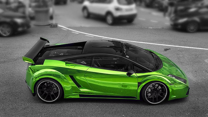 green and black coupe, Lamborghini Gallardo, car, supercars, green cars