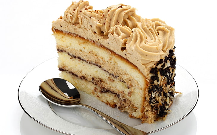 slice caramel cake, dessert, cream, cakes, sweet food, food and drink, HD wallpaper
