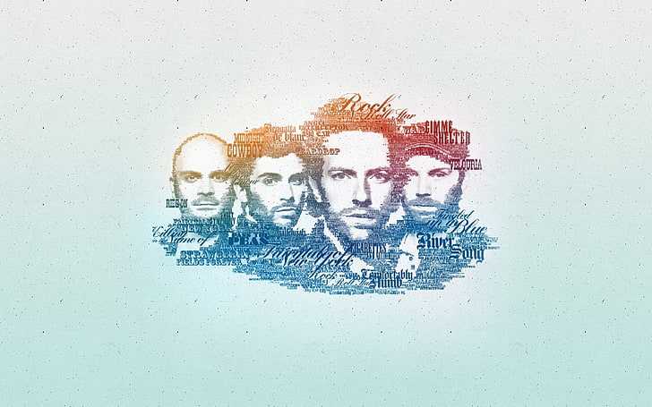 four men word cloud wallpaper, coldplay, faces, graphics, lyrics, HD wallpaper