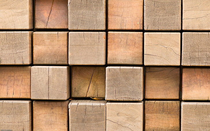 square brown wooden slab, pattern, cube, timber, closeup, wooden surface, HD wallpaper
