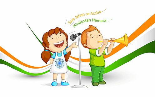 HD wallpaper: Independence Day Cartoon, boy playing horn and girl singing  digital wallpaper | Wallpaper Flare